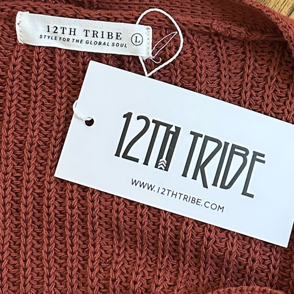 12th Tribe Rust Knit Bell Sleeves Cropped Sweater - Picture 8 of 9